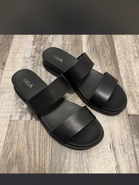 MIA Black Double-Strap Slide Sandals